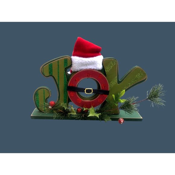 "JOY" WOODEN CHRISTMAS TABLETOP CENTERPIECE DECORE 12" X 8" - Picture 1 of 4